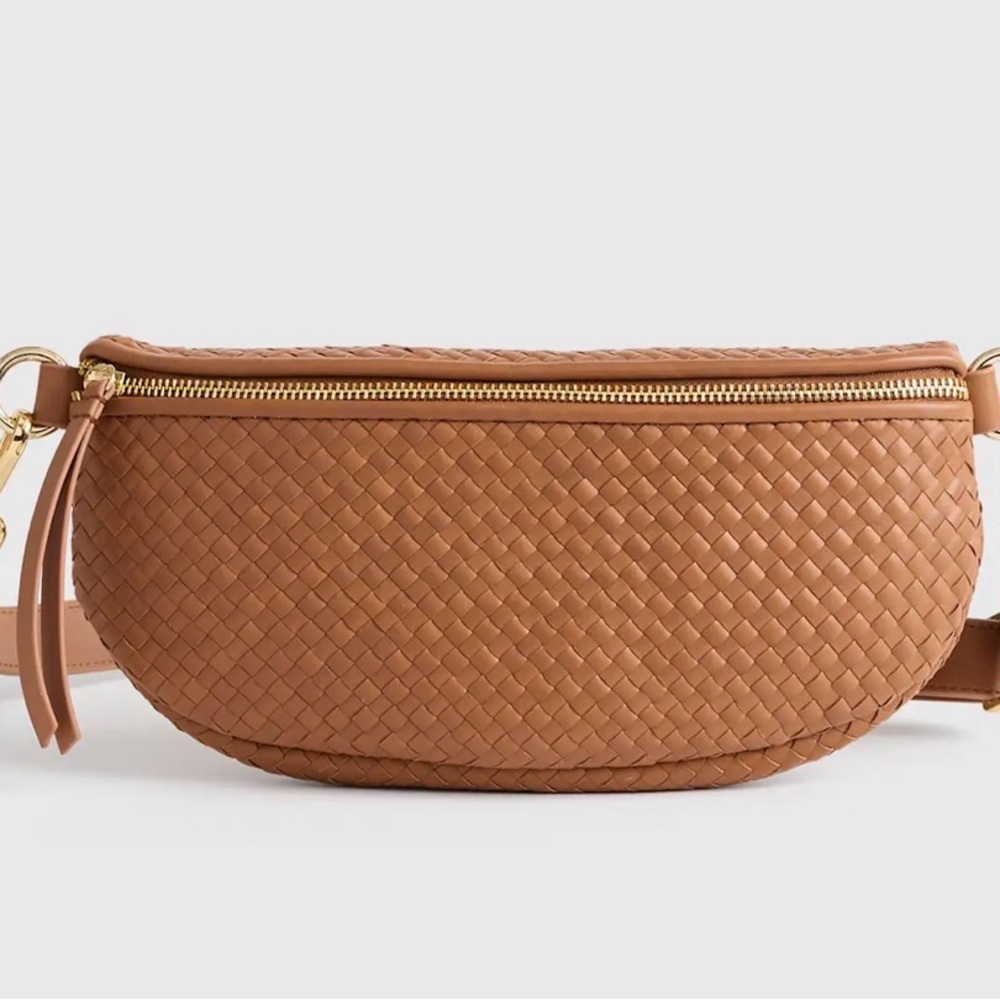 Elegant Tan Woven Leather Crossbody Bag